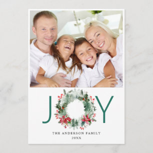 Cartes Pour Fêtes Annuelles Paysage Wreath Holly Berry Pine PHOTO Salutation