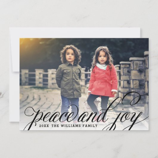 Cartes Pour Fêtes Annuelles Peace and Joy Black Script photo manuscrit (Devant)
