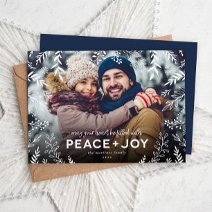 Cartes Pour Fêtes Annuelles Peace and Joy Botanical Overlay Photo