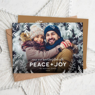 Cartes Pour Fêtes Annuelles Peace and Joy Botanical Overlay Photo