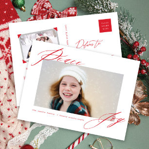 Cartes Pour Fêtes Annuelles Peace And Joy Moderne Calligraphie Rouge Script Ph