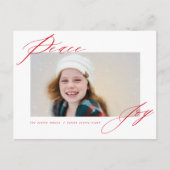 Cartes Pour Fêtes Annuelles Peace And Joy Moderne Calligraphie Rouge Script Ph (Devant)