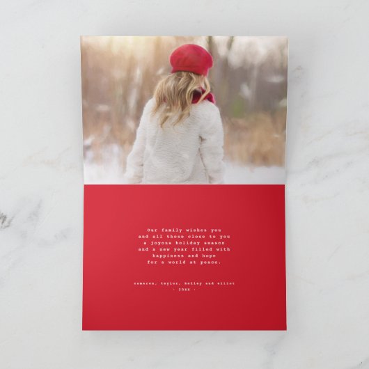 Cartes Pour Fêtes Annuelles Peace And Joy Moderne Calligraphie Rouge Script Ph (Intérieur)