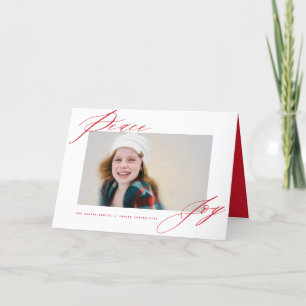 Cartes Pour Fêtes Annuelles Peace And Joy Moderne Calligraphie Rouge Script Ph