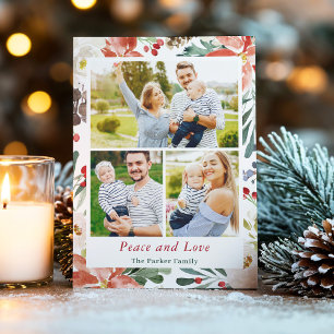 Cartes Pour Fêtes Annuelles Peace and Love Holly Berries Floral Xmas 3 Photo