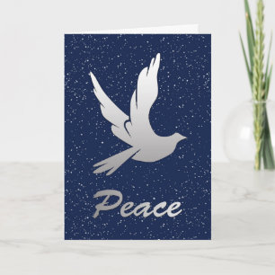 Cartes Pour Fêtes Annuelles Peace Dove en argent sur un Arrière - plan étoilé