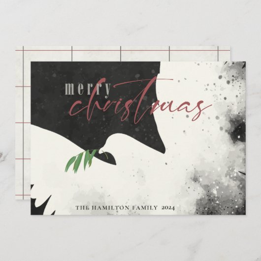 Cartes Pour Fêtes Annuelles Peace Dove Joyeux Noël Noir Bourgogne (Devant / Derrière)