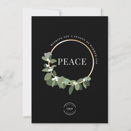 Cartes Pour Fêtes Annuelles Peace Holiday Wreath Entreprise Logo Entreprise (Devant)