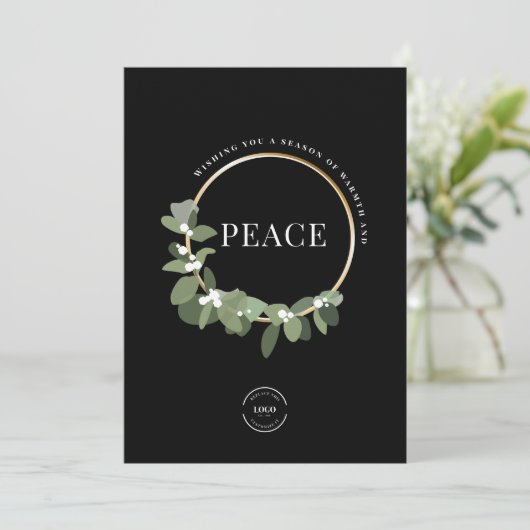 Cartes Pour Fêtes Annuelles Peace Holiday Wreath Entreprise Logo Entreprise (Debout devant)