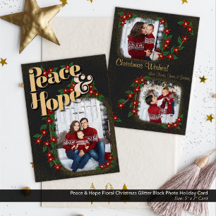 Cartes Pour Fêtes Annuelles Peace & Hope Floral Parties scintillant de Noël Bl