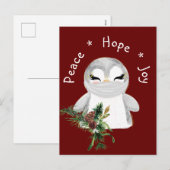 Cartes Pour Fêtes Annuelles Peace Hope Joy Pingouin masqué (Devant / Derrière)
