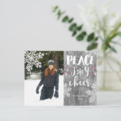 Cartes Pour Fêtes Annuelles Peace Joer Cheer Silver Snowflake Holiday Photo (Debout devant)
