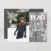 Cartes Pour Fêtes Annuelles Peace Joer Cheer Silver Snowflake Holiday Photo (Devant / Derrière)