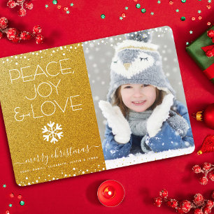 Cartes Pour Fêtes Annuelles Peace Jove Love Photo Bold Snowflake Gold Christma