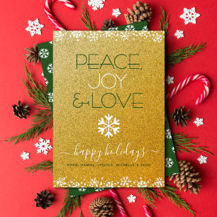 Cartes Pour Fêtes Annuelles Peace Jove Love Typographie Snowflake Gold Parties