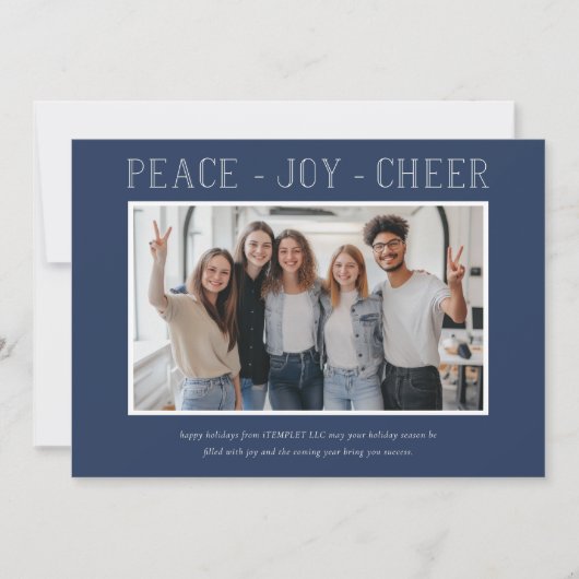 Cartes Pour Fêtes Annuelles Peace Joy Cheer Business Team Photo (Devant)