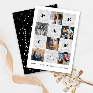 Cartes Pour Fêtes Annuelles Peace Joy Family Silver Blocks 5 Photo Collage