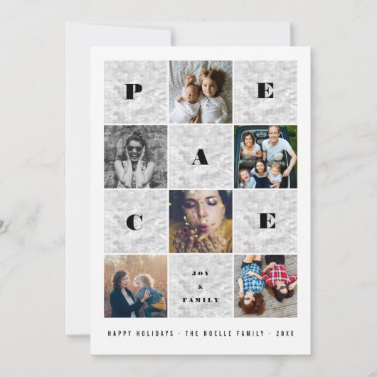 Cartes Pour Fêtes Annuelles Peace Joy Family Silver Blocks 5 Photo Collage (Devant)