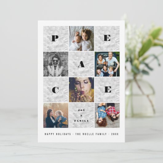 Cartes Pour Fêtes Annuelles Peace Joy Family Silver Blocks 5 Photo Collage (Debout devant)