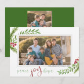 Cartes Pour Fêtes Annuelles Peace Joy Hope Aquarelle Deux photos Noël (Devant / Derrière)