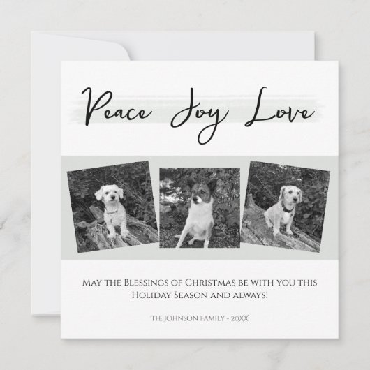 Cartes Pour Fêtes Annuelles Peace Joy Love Elegant Black White Photo de Noël (Devant)