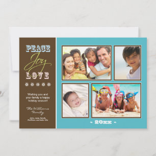 Cartes Pour Fêtes Annuelles Peace-Joy-Love Family Holiday Photocard (aqua)
