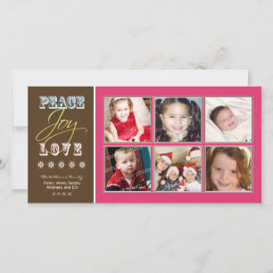 Cartes Pour Fêtes Annuelles Peace-Joy-Love Family Holiday Photocard (fuchsia)