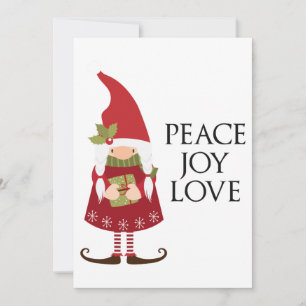 Cartes Pour Fêtes Annuelles Peace Joy Love Girl Gnome personnalisable