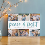 Cartes Pour Fêtes Annuelles Peace & Light | Hanukkah Photo Collage<br><div class="desc">Share six favorite photos with our bright and festive Hanukkah holiday card. "Peace and Light" appears in the center in hand lettered brush typography,  with your holiday greeting,  names,  and the year beneath.</div>
