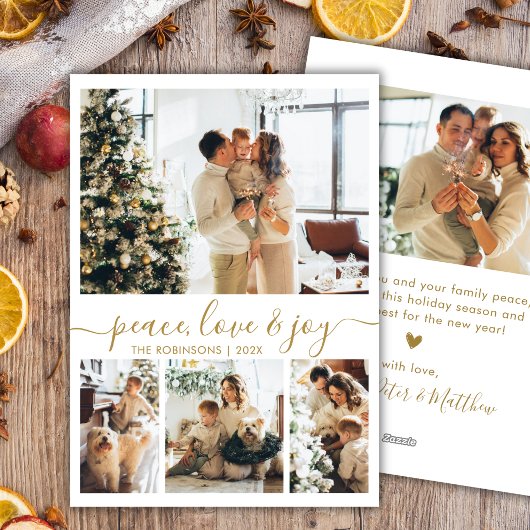 Cartes Pour Fêtes Annuelles Peace Love and Joy Gold Script 4 Photo Noël