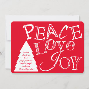 Cartes Pour Fêtes Annuelles Peace Love And Joy White Sur La Typographie Rouge