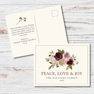 Cartes Pour Fêtes Annuelles Peace Love and Joy Winter Bouquet