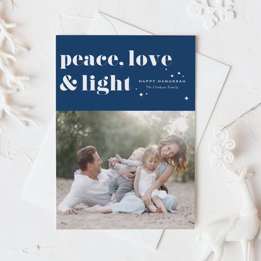 Cartes Pour Fêtes Annuelles Peace Love and Light Navy Blue Hanoukka Photo