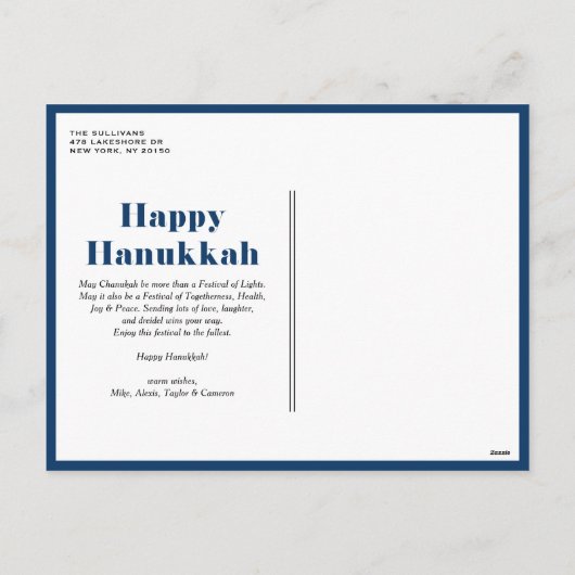 Cartes Pour Fêtes Annuelles Peace Love and Light Navy Blue Hanoukka Photo (Dos)