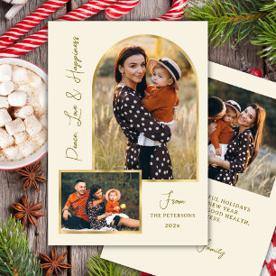 Cartes Pour Fêtes Annuelles Peace Love Bonheur Script Or Arche 3 Photo