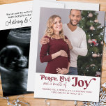 Cartes Pour Fêtes Annuelles Peace Love Bundle of Joy 2 Photo We're Expecting H<br><div class="desc">Peace Love and a bundle of Joy pregnancy announcement christmas card with simple photo and typographic design in luxury gold foil. Peace Love and a bundle of Joy is lettered in modern contemporary lettering and the photo template is set up for you to add 2 photos, one on the front...</div>