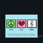 Cartes Pour Fêtes Annuelles Peace Love Choir Cute Custom Chorus Noël<br><div class="desc">Cartes de Noël personnalisées du Choeur avec un signe de paix,  un coeur,  et une clé trible sur une équipe musicale. Une belle carte de vacances pour un metteur en scène ou chanteur de chorale.</div>