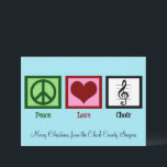 Cartes Pour Fêtes Annuelles Peace Love Choir Cute Custom Chorus Noël<br><div class="desc">Cartes de Noël personnalisées du Choeur avec un signe de paix,  un coeur,  et une clé trible sur une équipe musicale. Une belle carte de vacances pour un metteur en scène ou chanteur de chorale.</div>