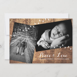 Cartes Pour Fêtes Annuelles Peace & Love Christmas Strewn Photos Wood Lights