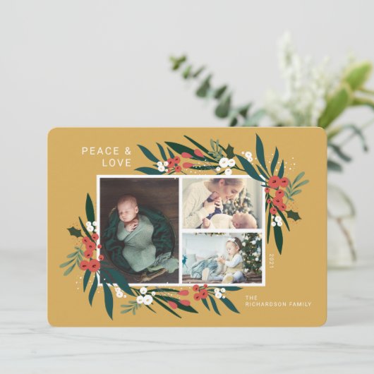 Cartes Pour Fêtes Annuelles Peace & Love Festive Cranberry & Foliage Photo (Debout devant)