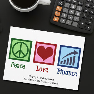Cartes Pour Fêtes Annuelles Peace Love Finance personnalisable Banque Noël