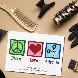 Cartes Pour Fêtes Annuelles Peace Love Haircut Custom Hair Salon Noël