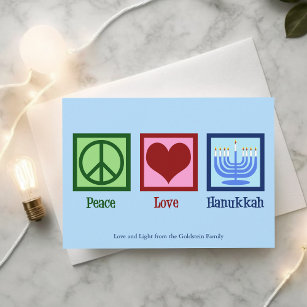 Cartes Pour Fêtes Annuelles Peace Love Hanoukka Cute Custom Blue