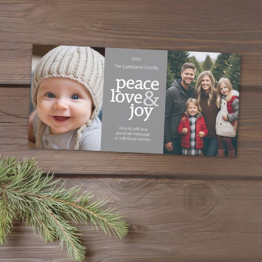 Cartes Pour Fêtes Annuelles Peace Love Joy - 2 Photo - Points Gris