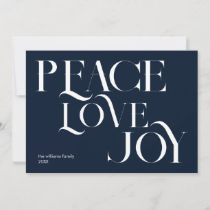 Cartes Pour Fêtes Annuelles Peace Love Joy Bleu Blanc Élégant Noël