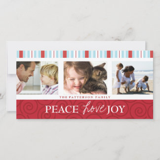 Cartes Pour Fêtes Annuelles Peace Love Joy Blue & Red Holiday Photo Collage