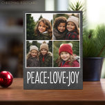Cartes Pour Fêtes Annuelles Peace Love Joy Chalkboard 4 Photo Collage<br><div class="desc">Utilisez 4 photos carrés ou instagram pour créer un Méménite de Noël Joyeux unique et branché. Si vous avez besoin de déplacer quelque chose,  cliquez sur le bouton personnaliser pour apporter des modifications.</div>