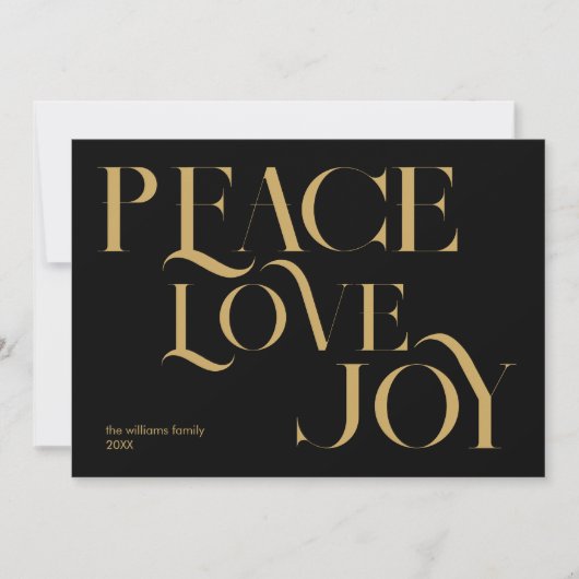 Cartes Pour Fêtes Annuelles Peace Love Joy Chic Black Gold Élégant Noël (Devant)