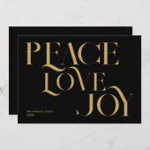 Cartes Pour Fêtes Annuelles Peace Love Joy Chic Black Gold Élégant Noël (Devant / Derrière)