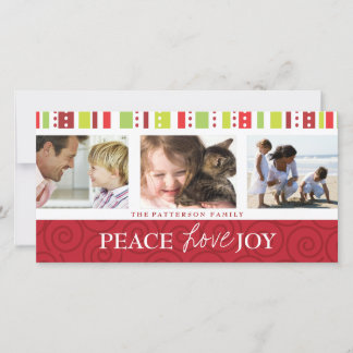 Cartes Pour Fêtes Annuelles Peace Love Joy Festive Swirl Photo Collage en roug